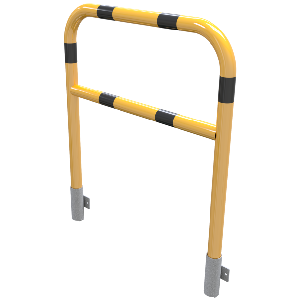 Protective bar made of steel tubing | 60 x 2.5 mm | with crossbar | for wall mounting | total width: 1000 mm | hot-dip galvanized and yellow coatedwith three black reflecting stripes